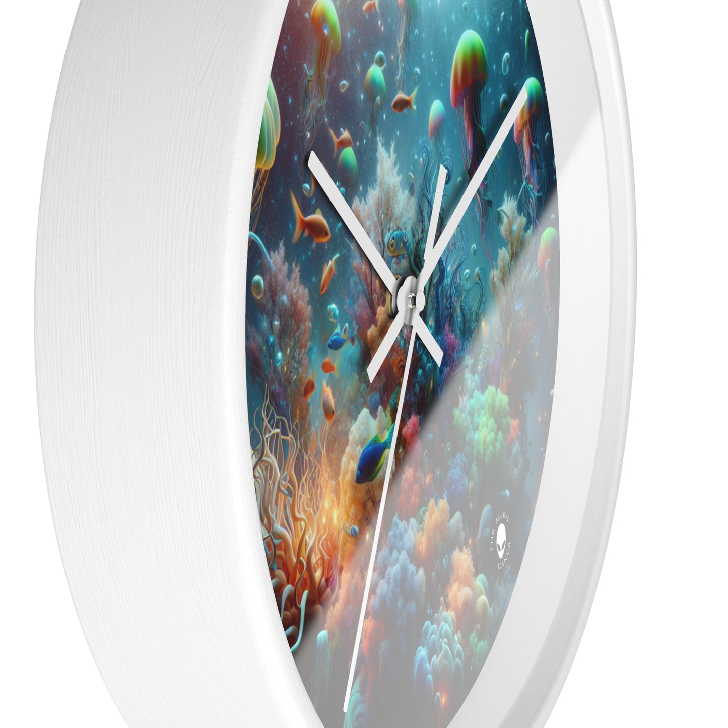 "Neon Fish Dance in Coral Forest" - The Alien Wall Clock