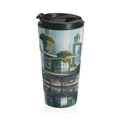 "Nature's Fusion: A Futuristic Cityscape" - The Alien Stainless Steel Travel Mug