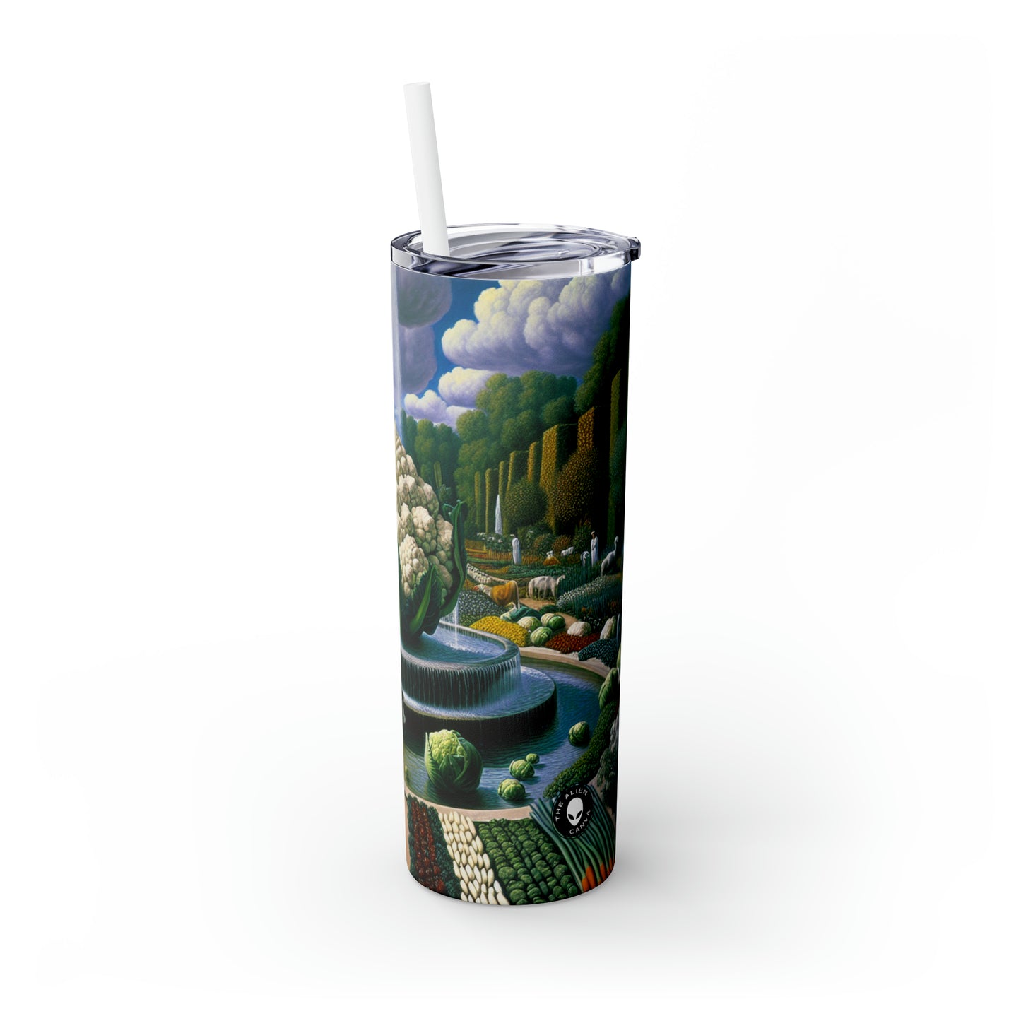 "The Vegetable Fountain: A Cauliflower Conglomerate" - The Alien Maars® Skinny Tumbler with Straw 20oz Surrealism