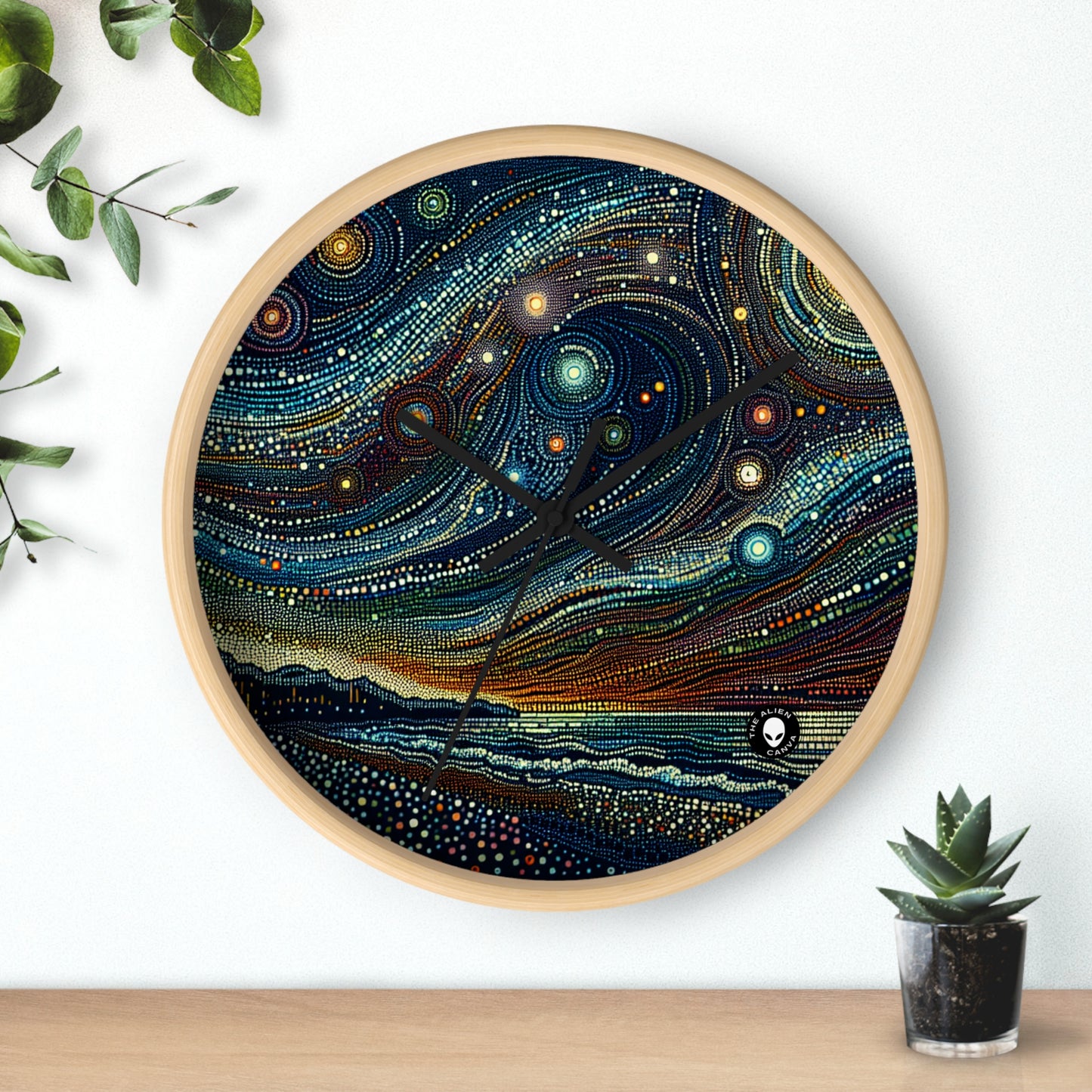 "Starry Dots: A Celestial Mosaic" - El puntillismo del reloj de pared alienígena