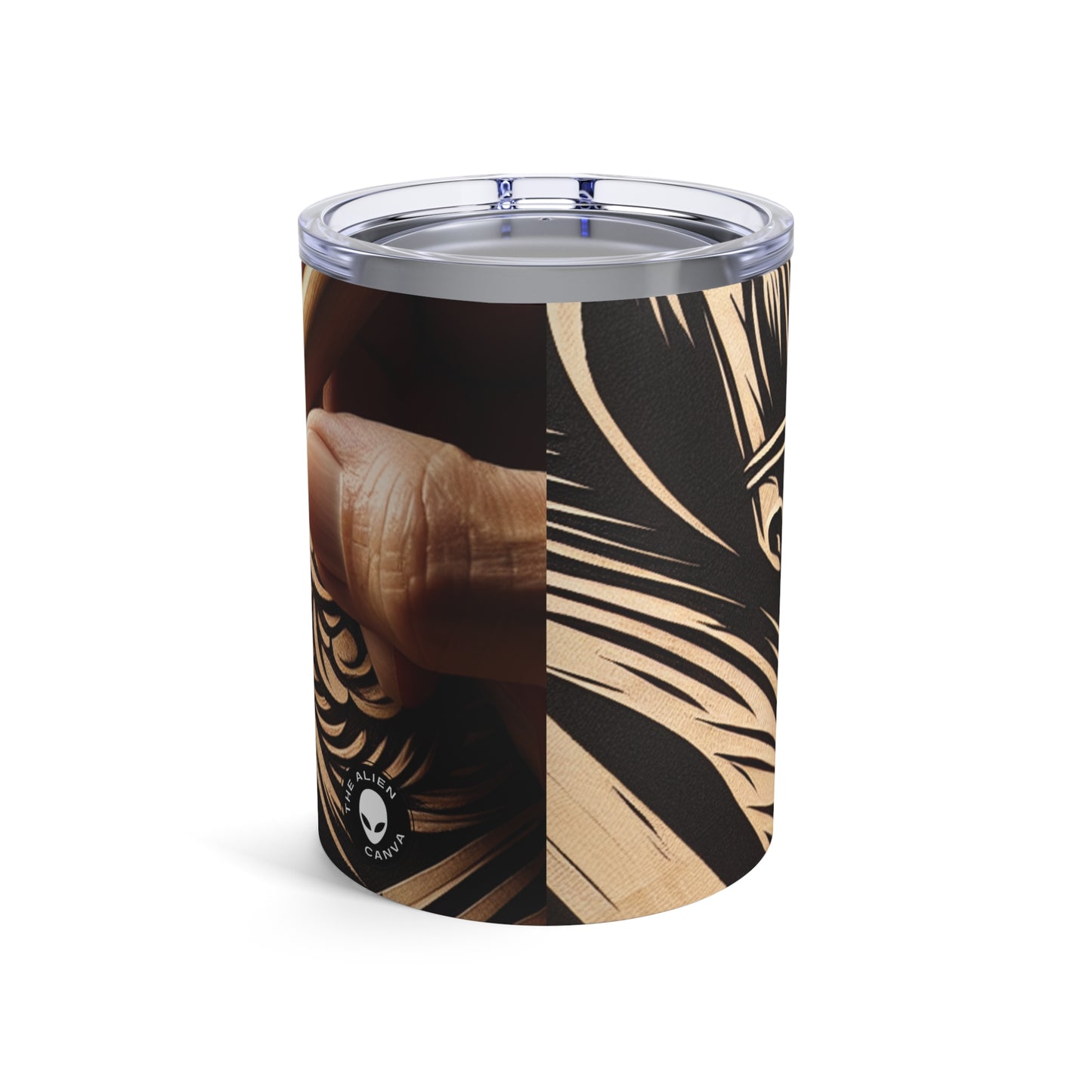 « Ombres enchanteresses : une gravure sur bois des aurores boréales dansantes » - The Alien Tumbler 10oz Woodcut Printing