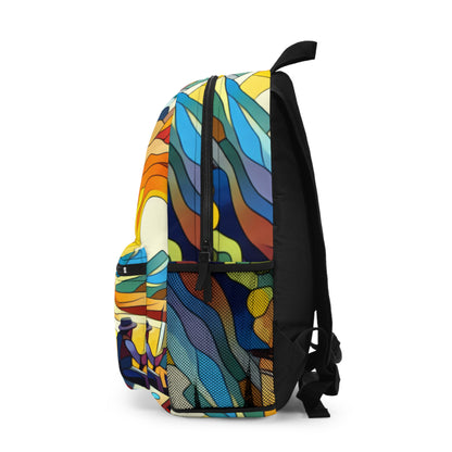 "Futuristic Neon Cityscape" - The Alien Backpack Hard-edge Painting