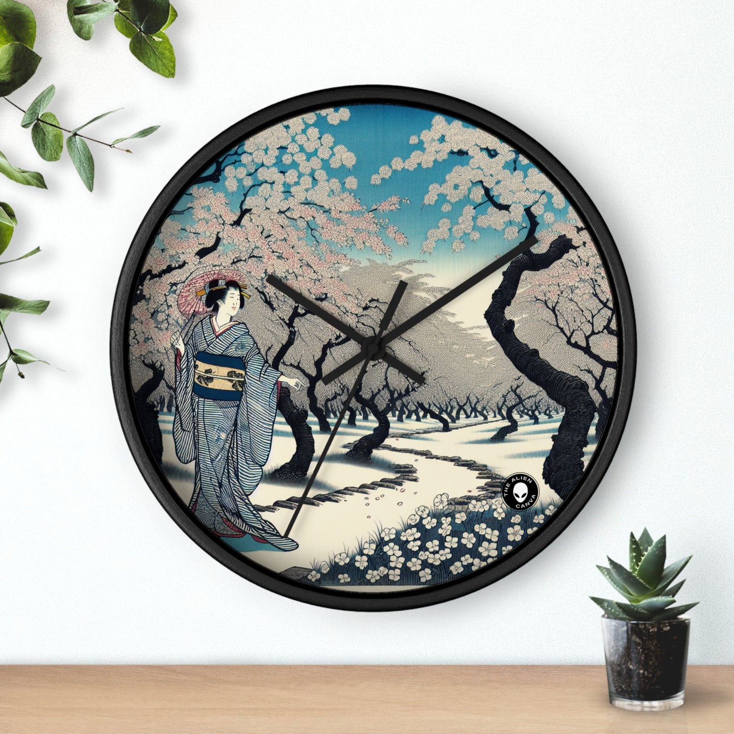 "Blossoming Sky" - L'horloge murale extraterrestre Ukiyo-e (impression japonaise sur bois)