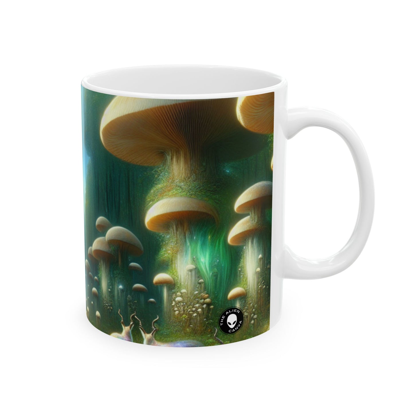 "Mystical Mushroom Grove" - ​​Taza de cerámica alienígena de 11 oz