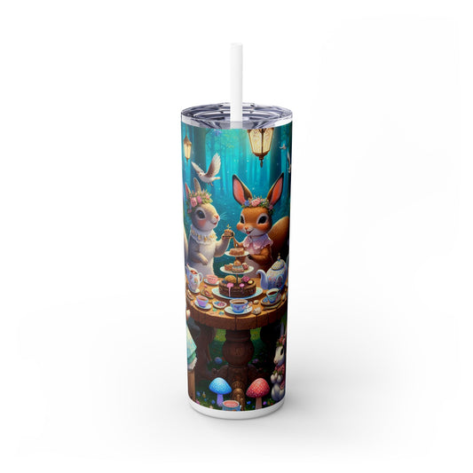 "Enchanted Tea Party in the Woodland Glade" - The Alien Maars® Skinny Tumbler with Straw 20oz