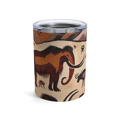 Title: "Ancient Encounter: The Battle of Giants" - The Alien Tumbler 10oz Cave Painting