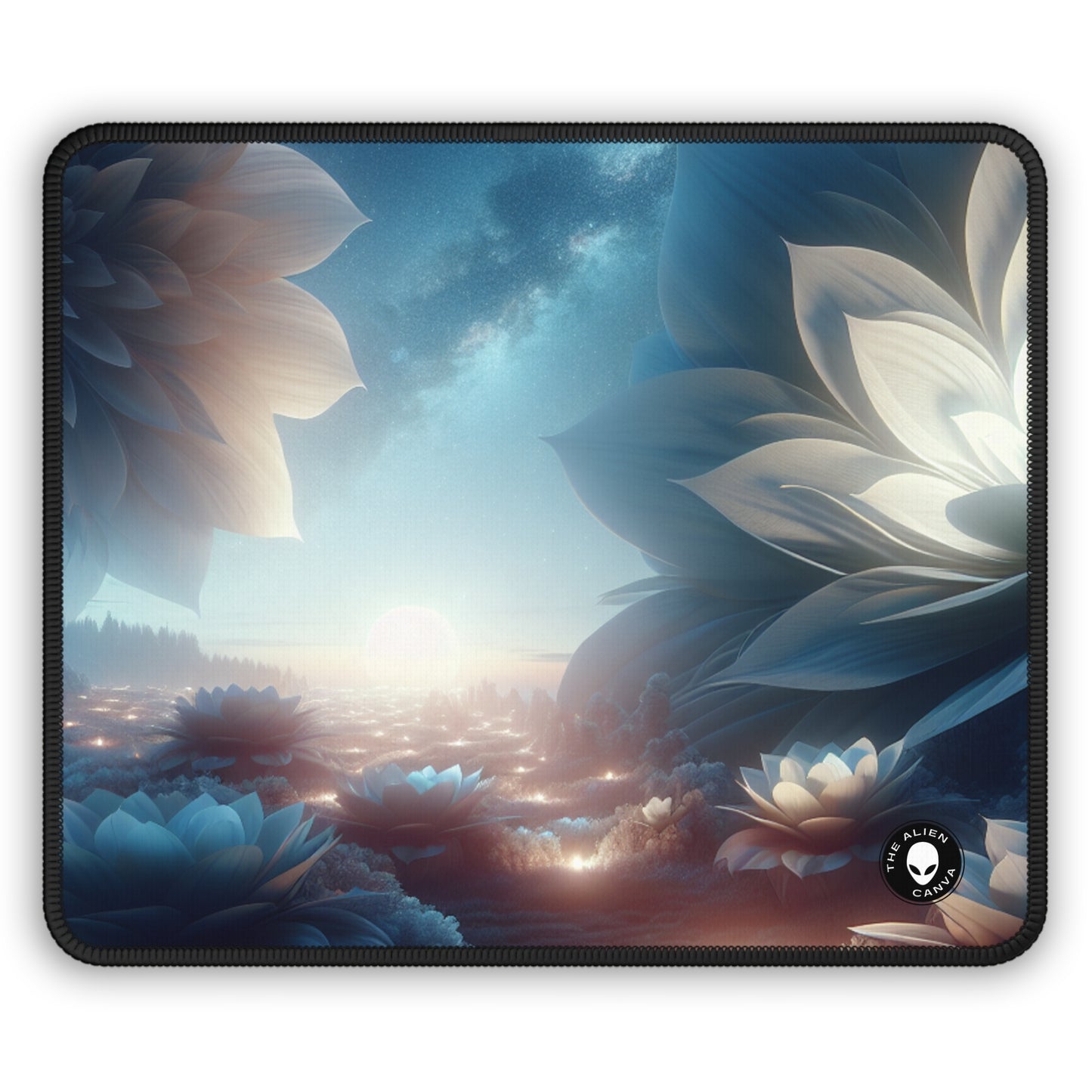 "Midnight Blooms: The Glow of Giant Flowers" - The Alien Gaming Mouse Pad