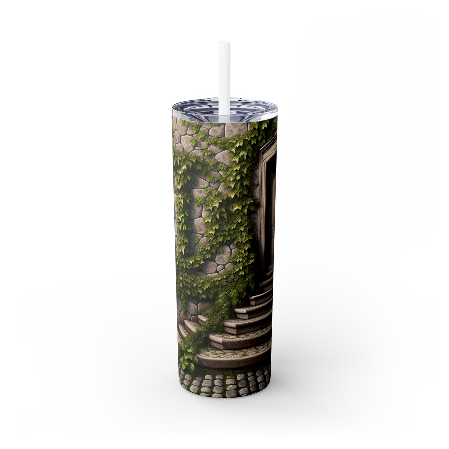 "Trompe-L'oeil Ivy Wall" - The Alien Maars® Skinny Tumbler with Straw 20oz Trompe-l'oeil