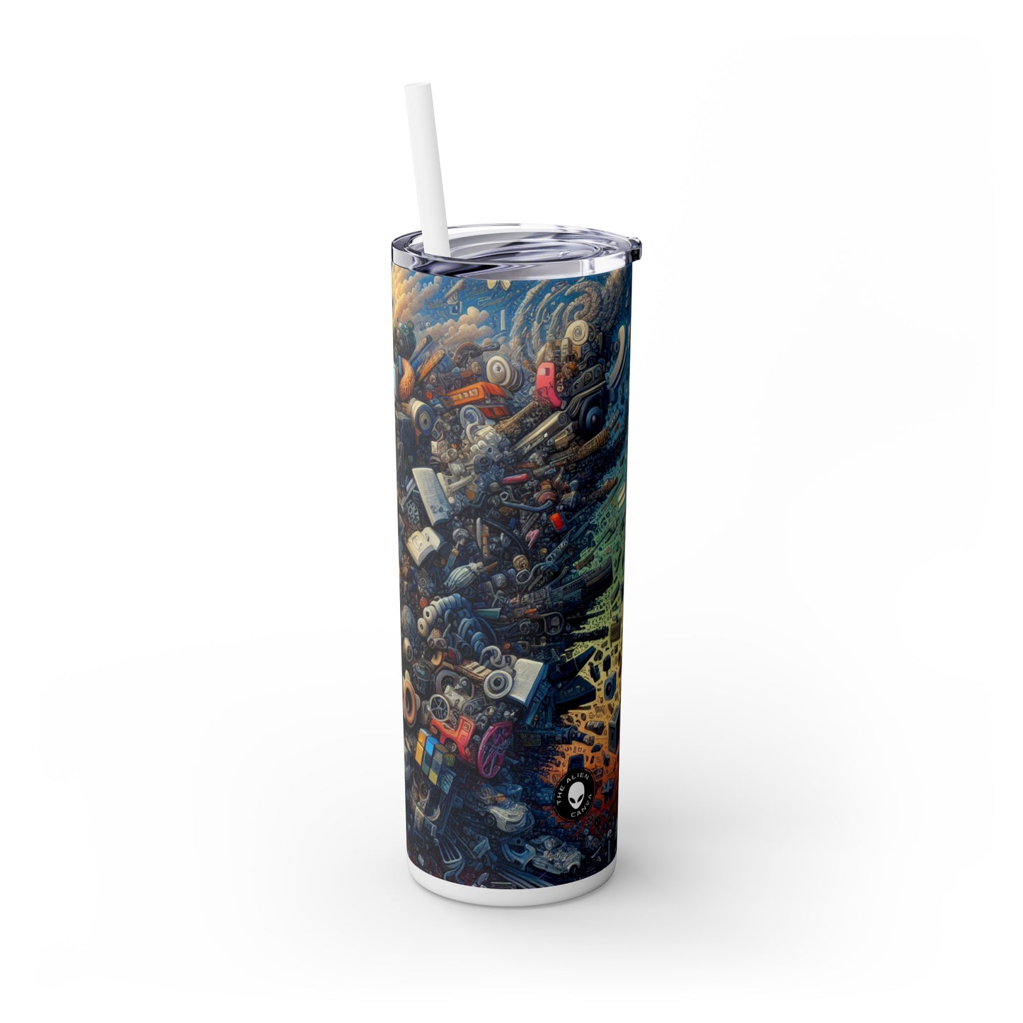 "Nightfall in the Neon City: A Hyper-Realistic Futuristic Metropolis" - The Alien Maars® Skinny Tumbler with Straw 20oz Simulationism