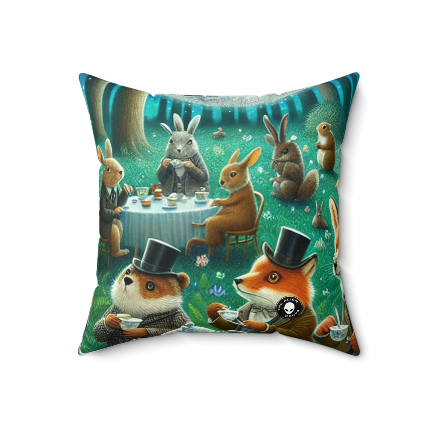 "Enchanted Moonlit Tea Party in the Forest"- The Alien Spun Polyester Square Pillow