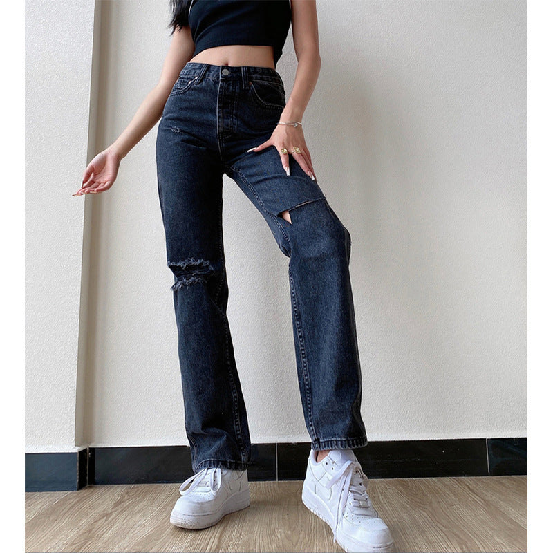 High Waist and Thin Straight Cut Jeans on The Street