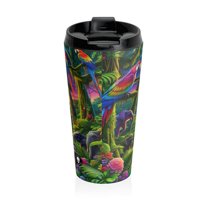 "Sundown in the Wild: A Rainbow Jungle Adventure" - The Alien Stainless Steel Travel Mug