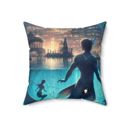 "Atlantis Illuminated: A City of Mystical Sea Creatures"- The Alien Spun Polyester Square Pillow