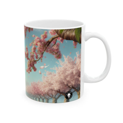 "Peces Koi en flores de cerezo: belleza de la naturaleza" - Taza de cerámica The Alien de 11 oz