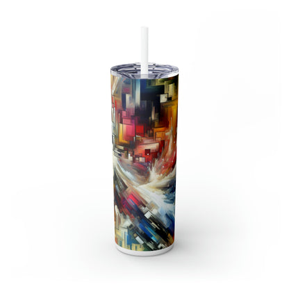 "Nature's Fury: An Abstract Expressionist Interpretation of a Raging Thunderstorm" - The Alien Maars® Skinny Tumbler with Straw 20oz Abstract Expressionism