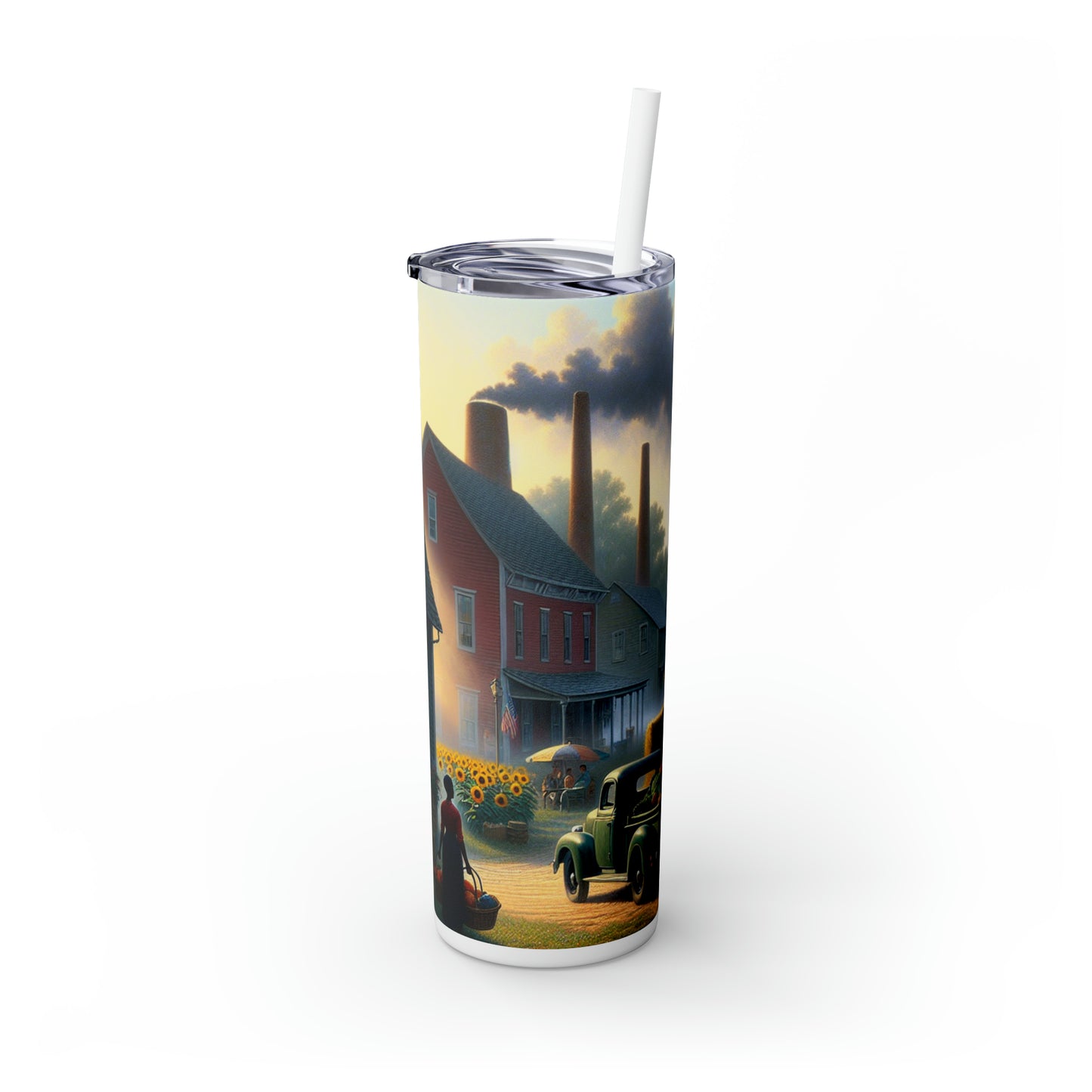 « Tranquilité des récoltes : une scène de ferme du Midwest » - The Alien Maars® Skinny Tumbler avec paille 20oz Régionalisme