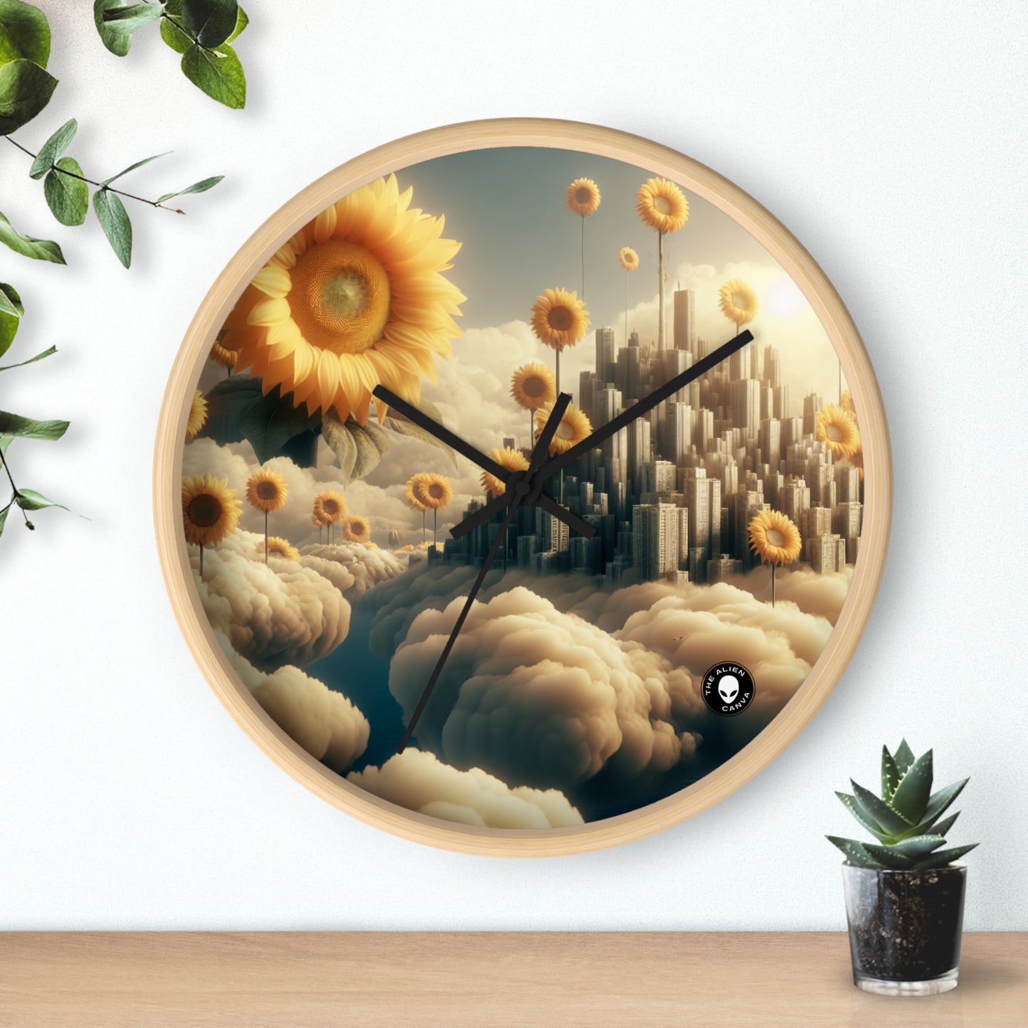 "Ethereal Sky: The City of Clouds and Sunflowers" - The Alien Wall Clock