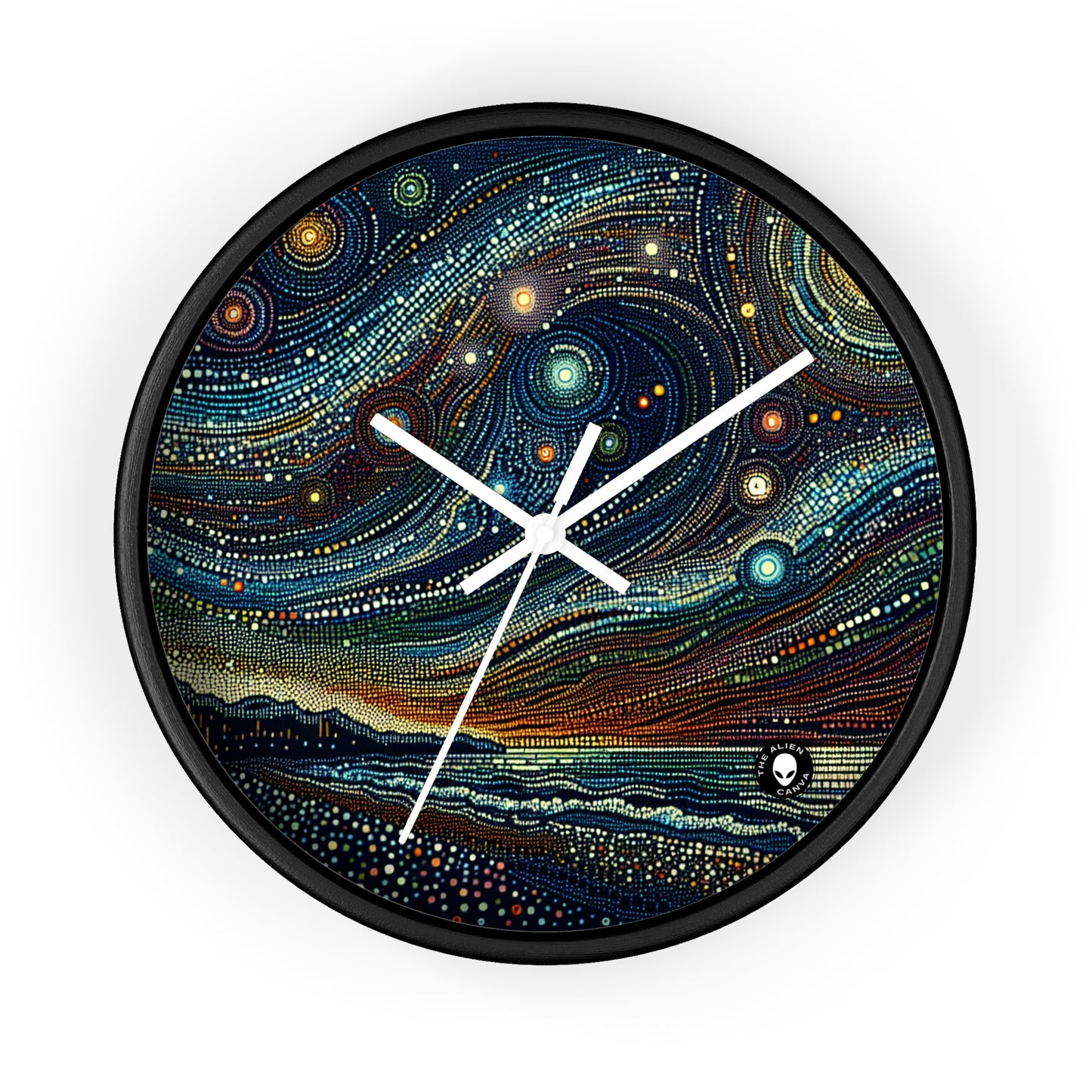 "Starry Dots: A Celestial Mosaic" - The Alien Wall Clock Pointillism