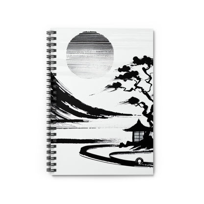 "Harmony of Wind and Water: A Zen Ink Painting" - The Alien Spiral Notebook (Ruled Line) Zen Ink Painting