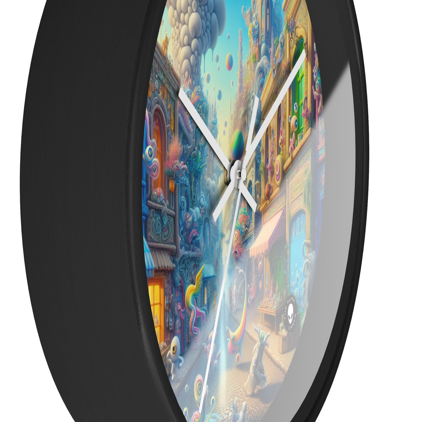 "Whimsical Wonders: A Vibrant Street Scene" - The Alien Wall Clock