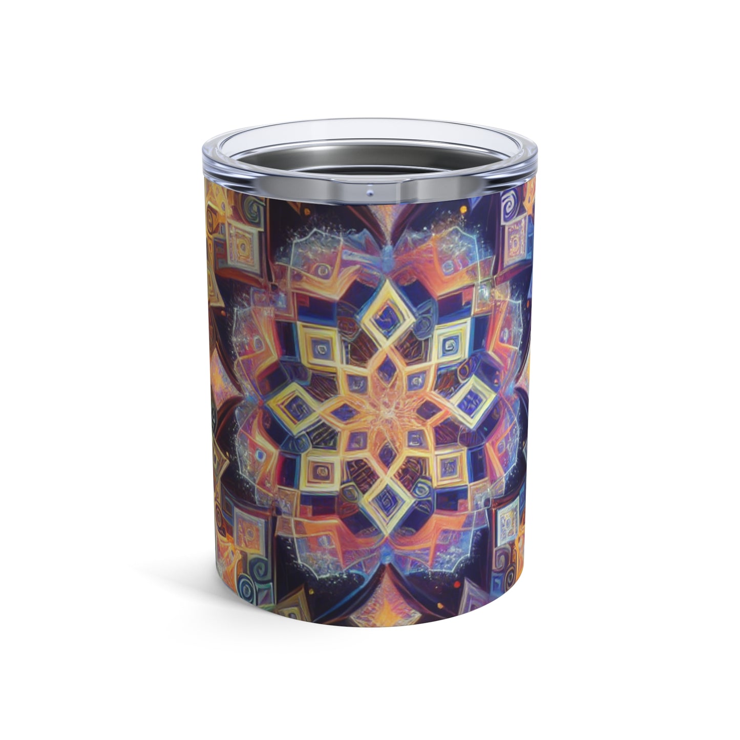 "Mandala dinámico: una pintura geométrica vibrante" - Vaso Alien de 10 oz