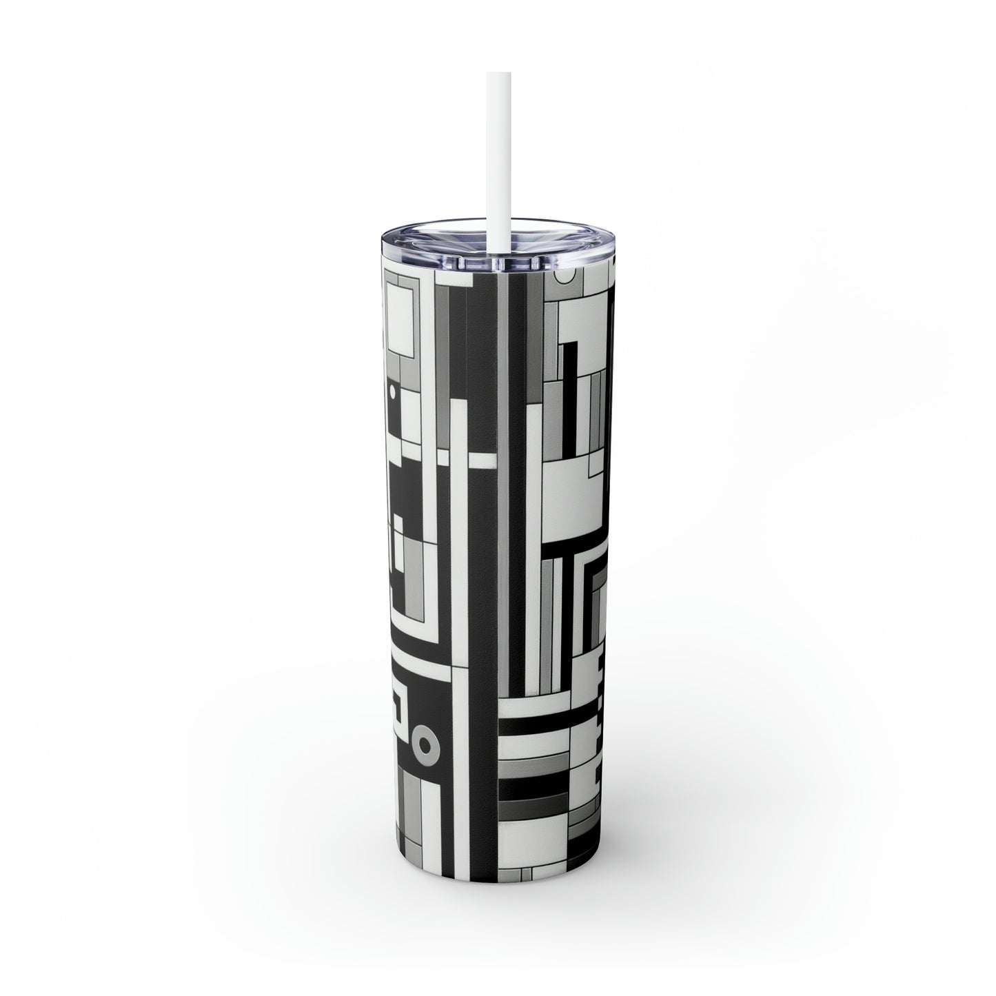 "De Stijl in Black and White" - The Alien Maars® Skinny Tumbler with Straw 20oz De Stijl Style