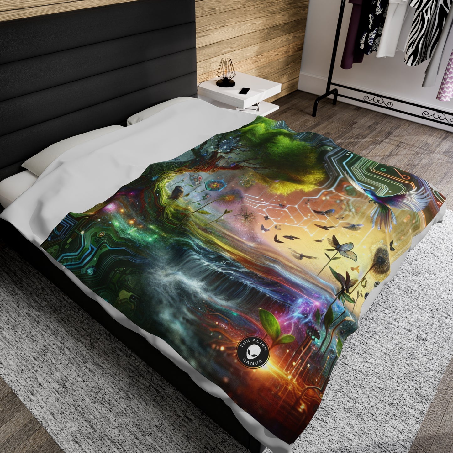 "Techno-Natural Fusion: The Future of Bio Art" - The Alien Velveteen Plush Blanket Bio Art