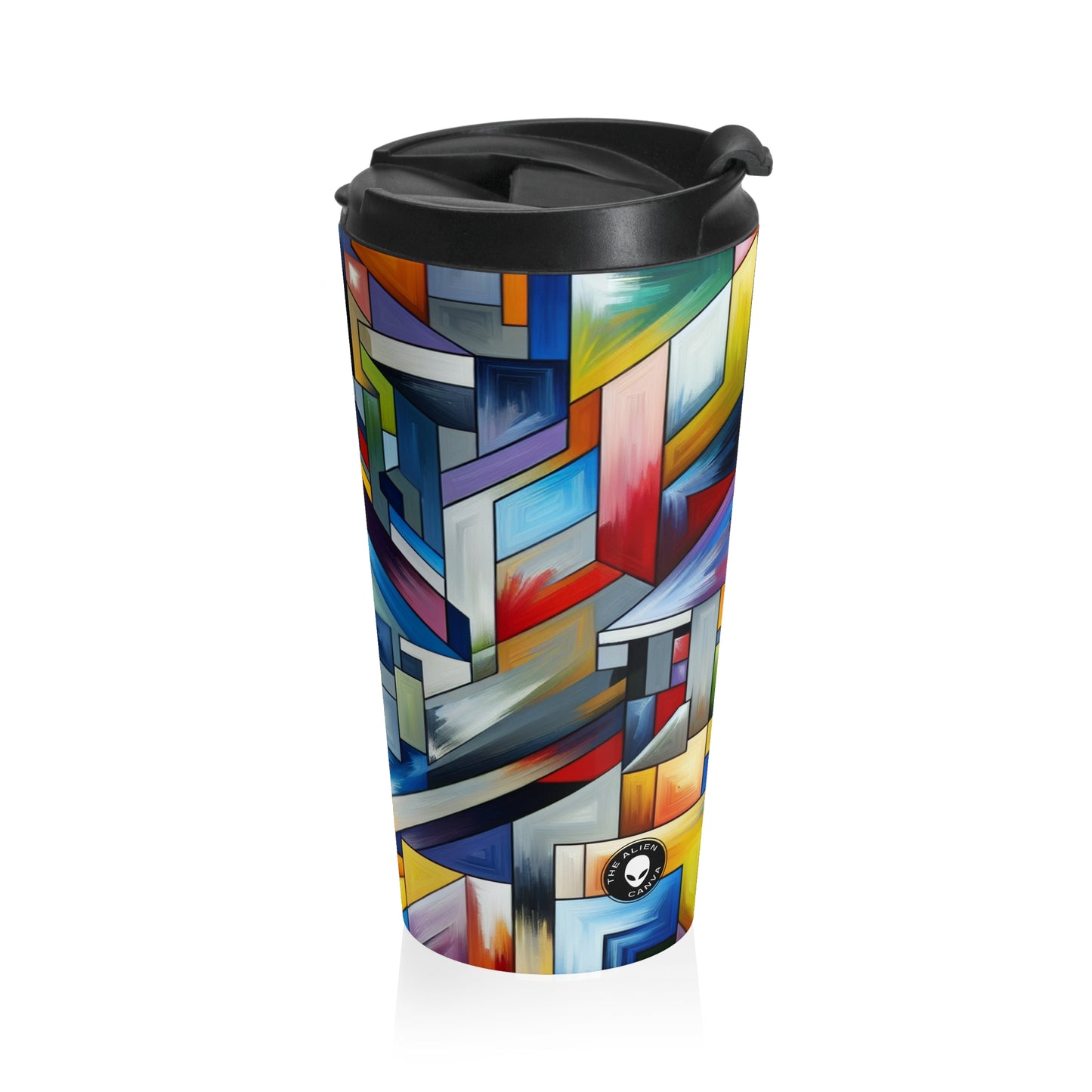 "City Pulse: A Vibrant Nighttime Geometric Journey" - The Alien Stainless Steel Travel Mug Hard-edge Painting