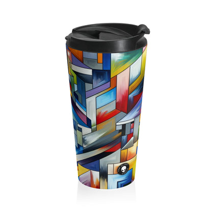 "City Pulse: A Vibrant Nighttime Geometric Journey" - The Alien Stainless Steel Travel Mug Hard-edge Painting