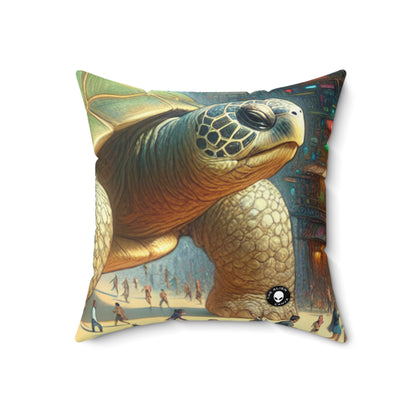 "Marvelous Turtle in the City"- The Alien Spun Polyester Square Pillow