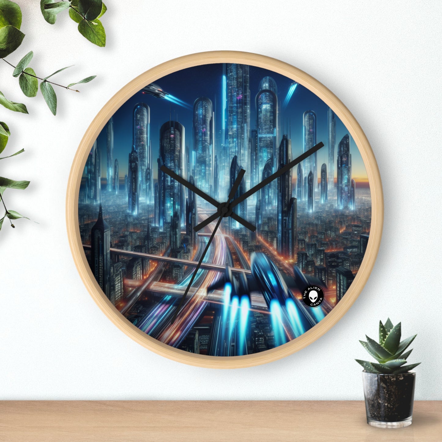 « Neon Skyline : Paysages urbains du futur » – L'horloge murale Alien