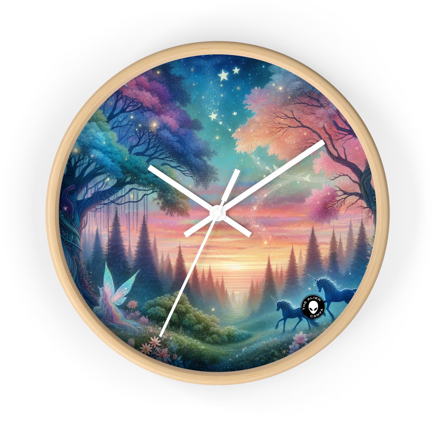 "Enchanted Dusk: A Magical Forest Painting" - The Alien Wall Clock