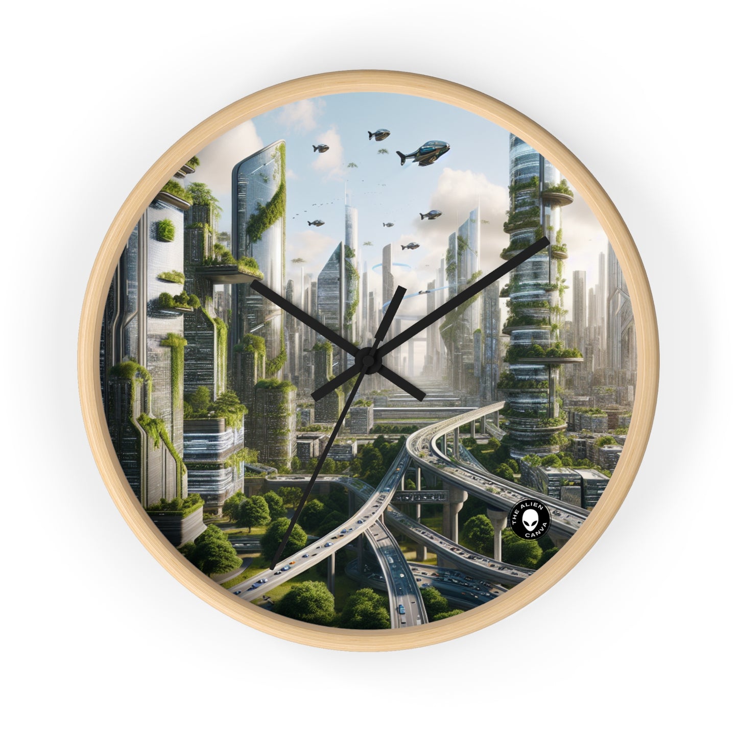 "Nature's Reclamation: A Futuristic Cityscape" - The Alien Wall Clock