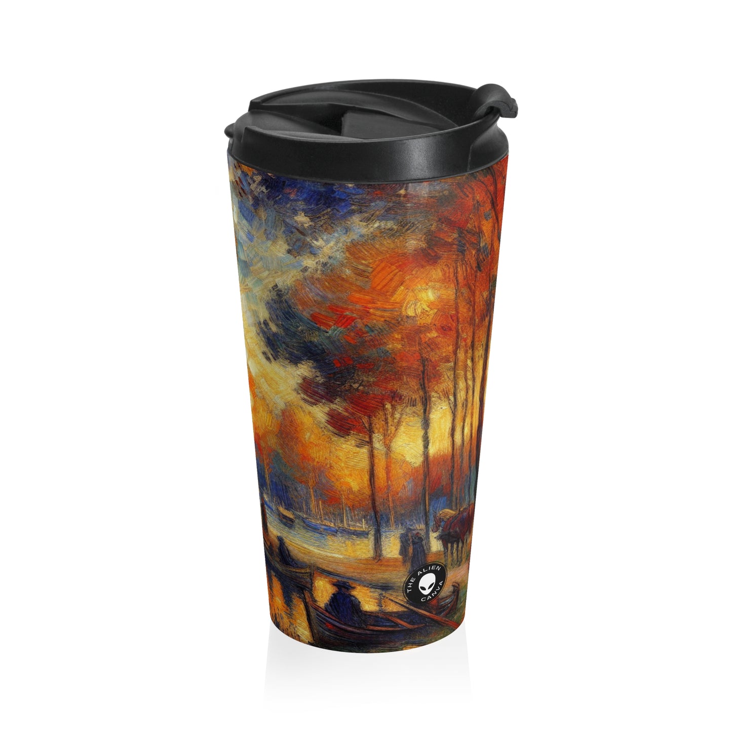 "Rainy Evening: A Post-Impressionist Cityscape" - The Alien Stainless Steel Travel Mug Post-Impressionism