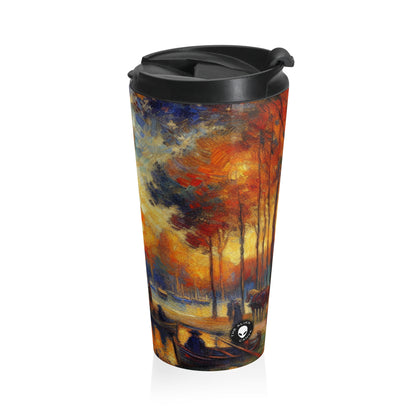 "Rainy Evening: A Post-Impressionist Cityscape" - The Alien Stainless Steel Travel Mug Post-Impressionism