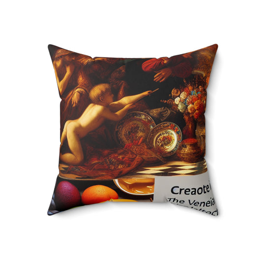 Venetian Reverie: A Contemporary Homage to the Vibrant Elegance of the Venetian School- The Alien Spun Polyester Square Pillow Venetian School