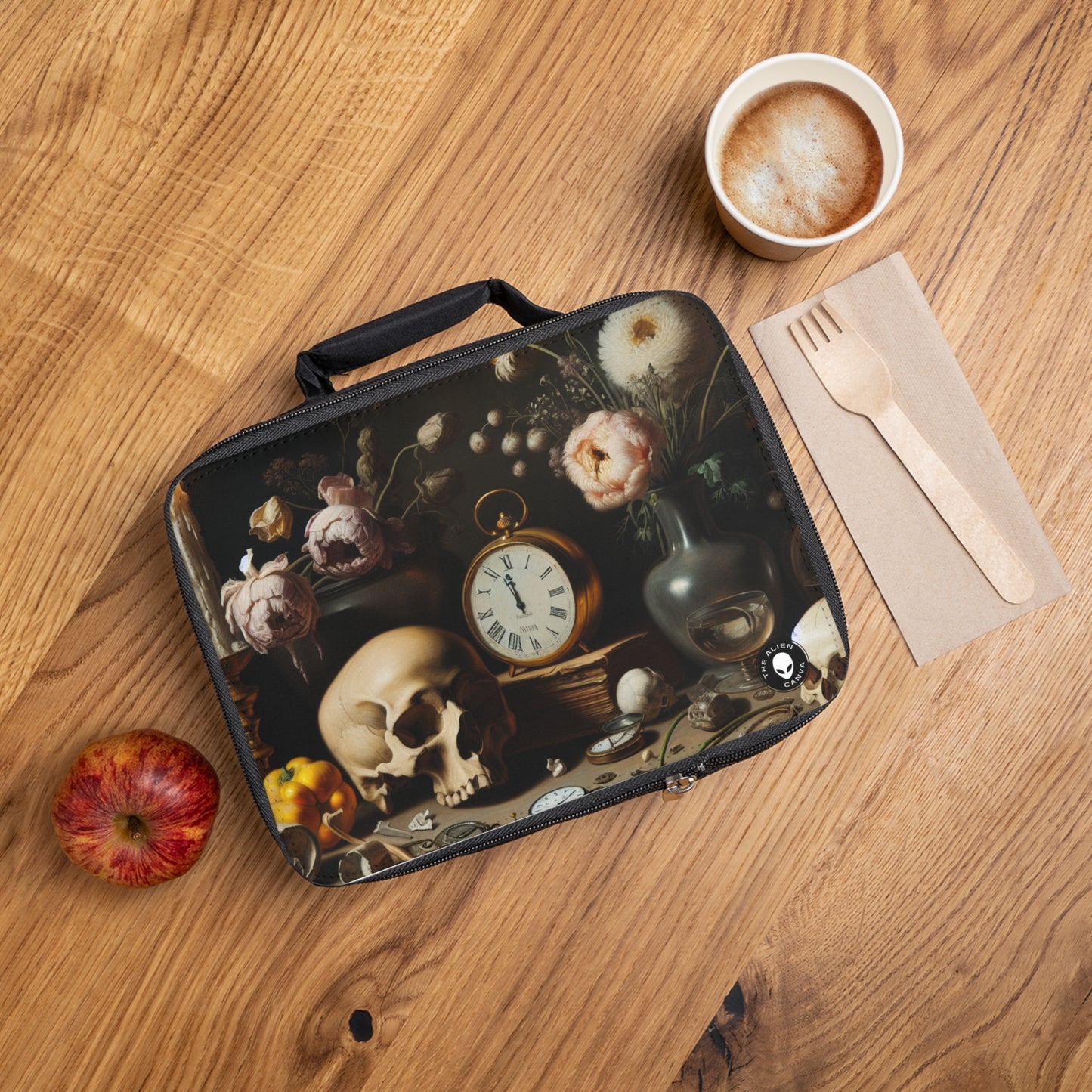 "Dégradation numérique : une vanité contemporaine examinant le consumérisme au 21e siècle" - La peinture de Vanitas du sac à lunch Alien