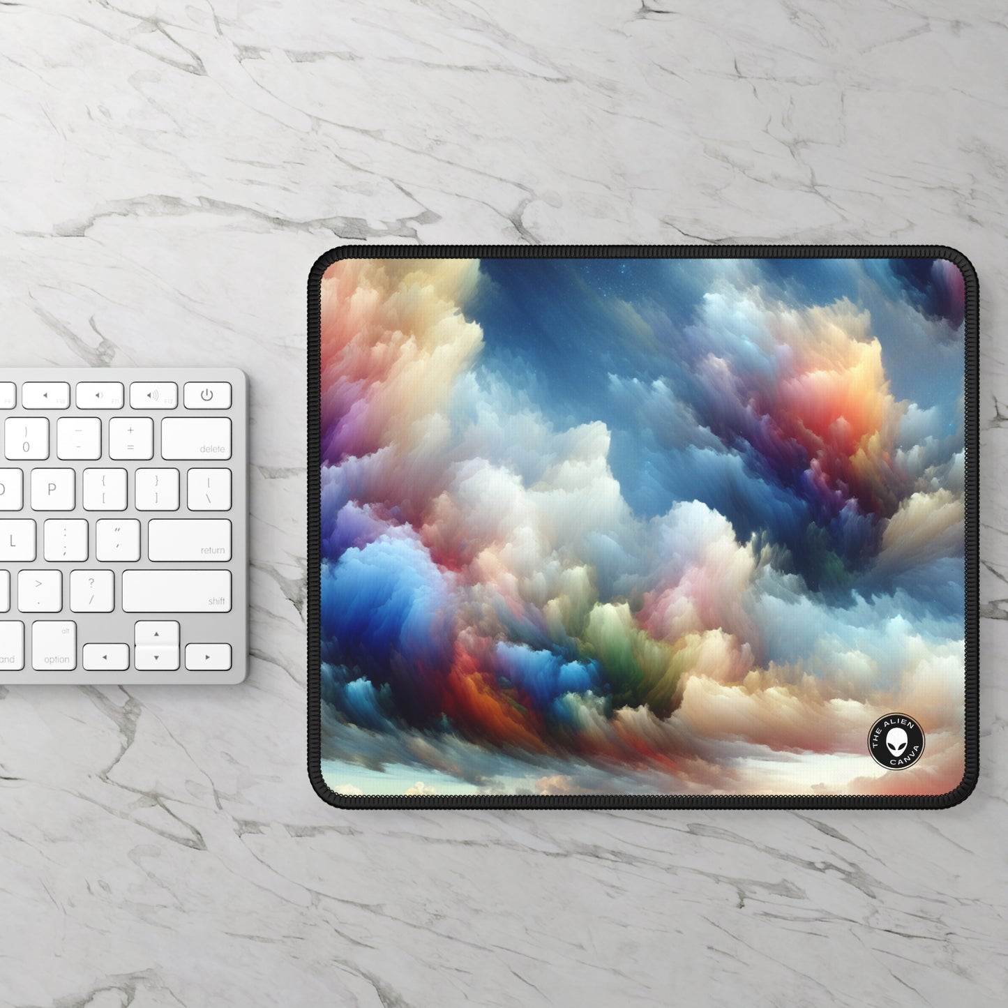 "Rainbow Cloudscape : Un rêve d'aquarelle surréaliste" - Le tapis de souris Alien Gaming