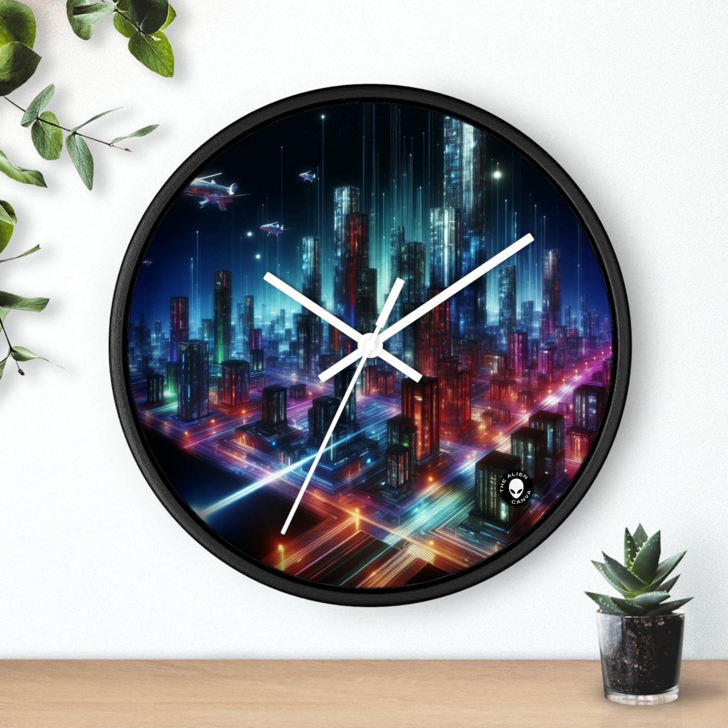 "Neon Skyline: A Futuristic Cityscape" - The Alien Wall Clock