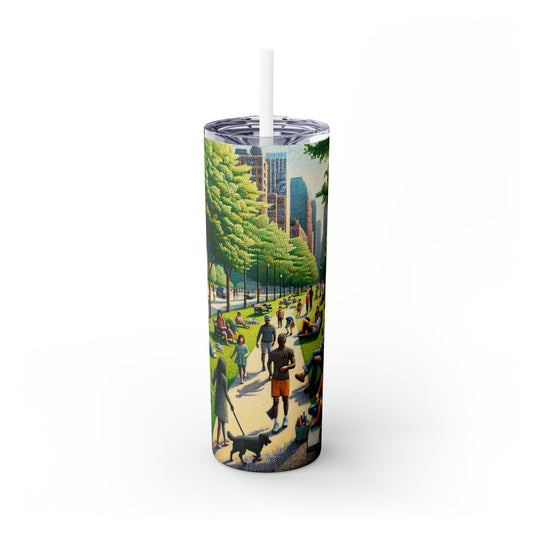 "Dotty Cityscape" - The Alien Maars® Skinny Tumbler with Straw 20oz Pointillism Style