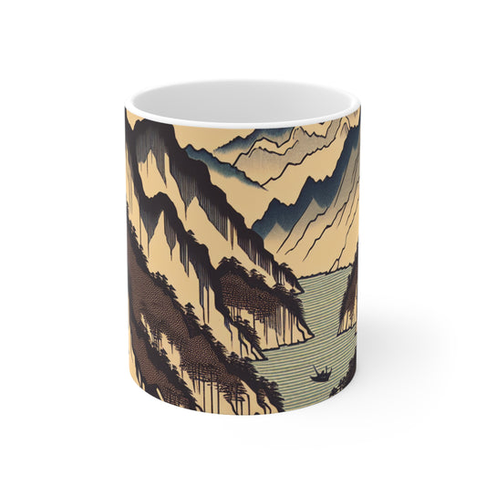 "Sérénité des fleurs de cerisier : un hommage Ukiyo-e captivant à la cérémonie du thé japonaise" - La tasse en céramique Alien 11oz Ukiyo-e (impression sur bois japonaise)