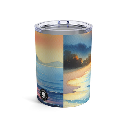 "Amanecer en la playa" - The Alien Tumbler 10oz Pintura de acuarela