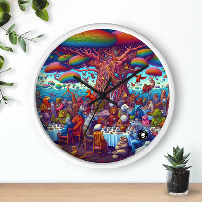 "Animal Tea Party in a Rainbow Wonderland" - The Alien Wall Clock