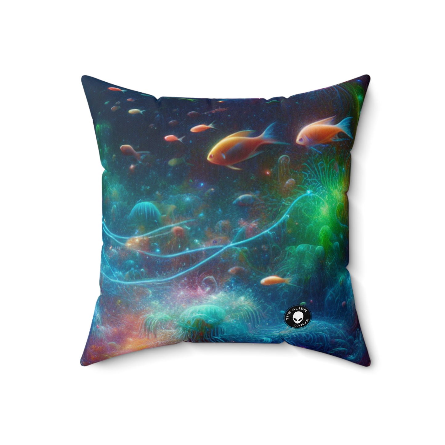 "Glowing Jellyfish in the Enchanted Underwater World"- The Alien Spun Polyester Square Pillow