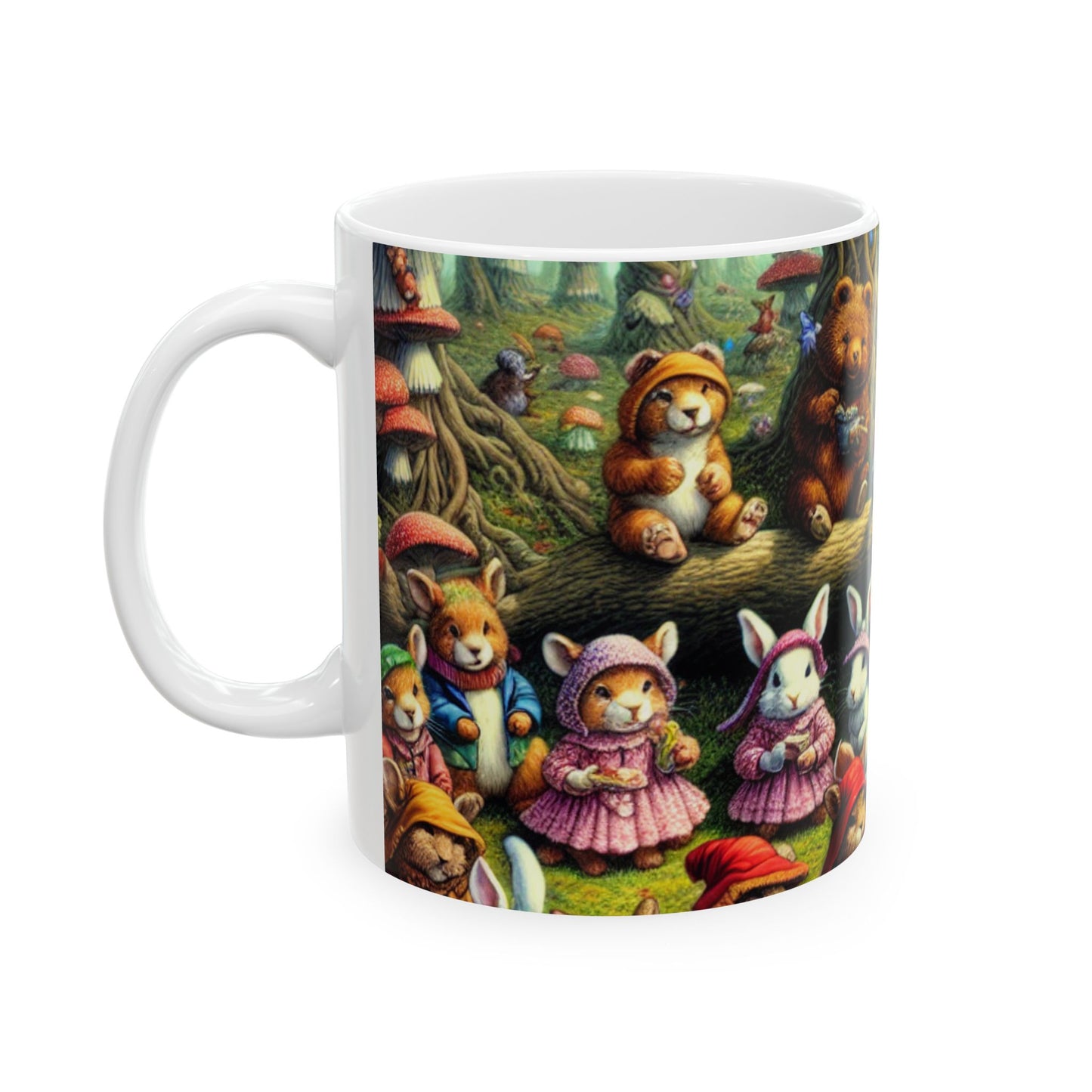 "Fantástico picnic en el bosque: desfile de moda animal" - Taza de cerámica de 11 oz de Alien