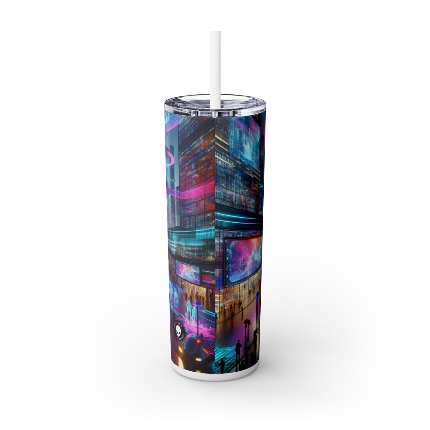 "Digital Evolution: A Technological Art Experience" - The Alien Maars® Skinny Tumbler with Straw 20oz Electronic Art