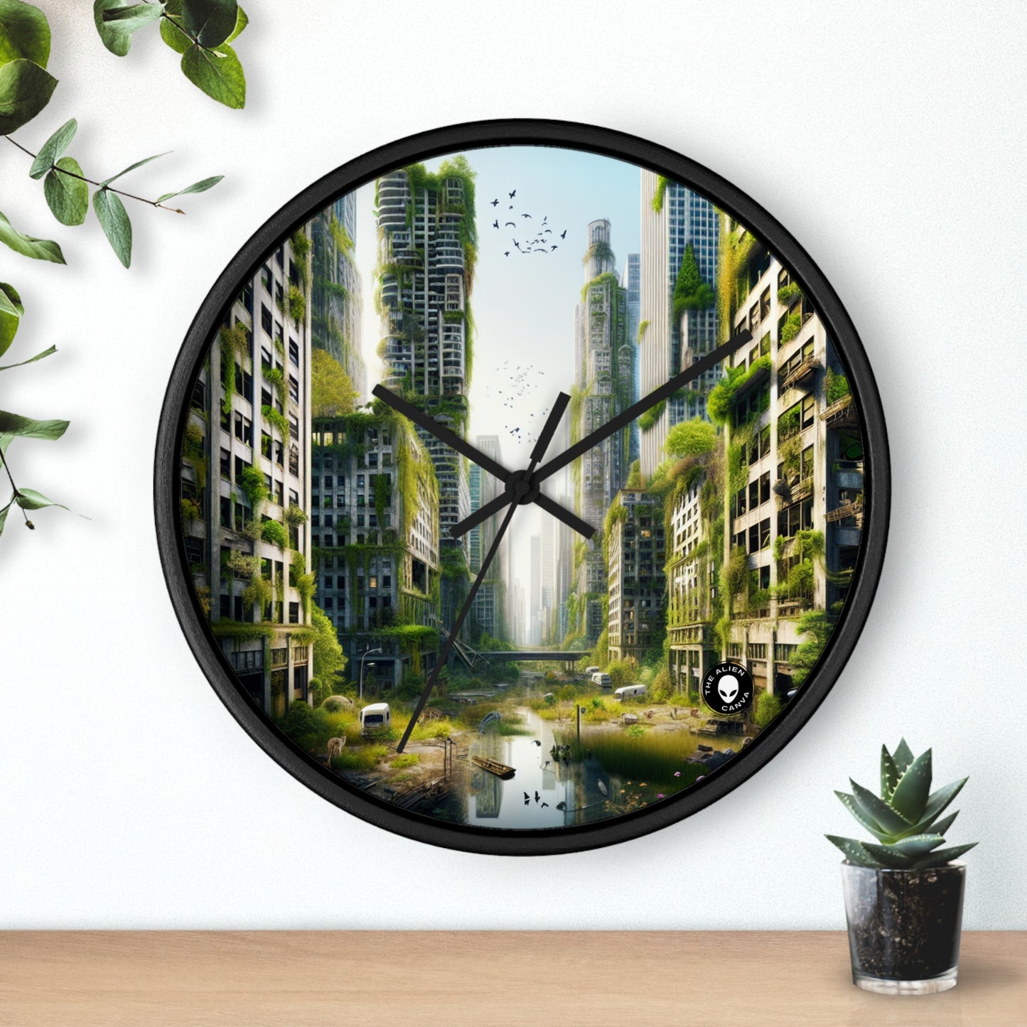 « La reconquête de la nature : une jungle urbaine futuriste » – L'horloge murale Alien