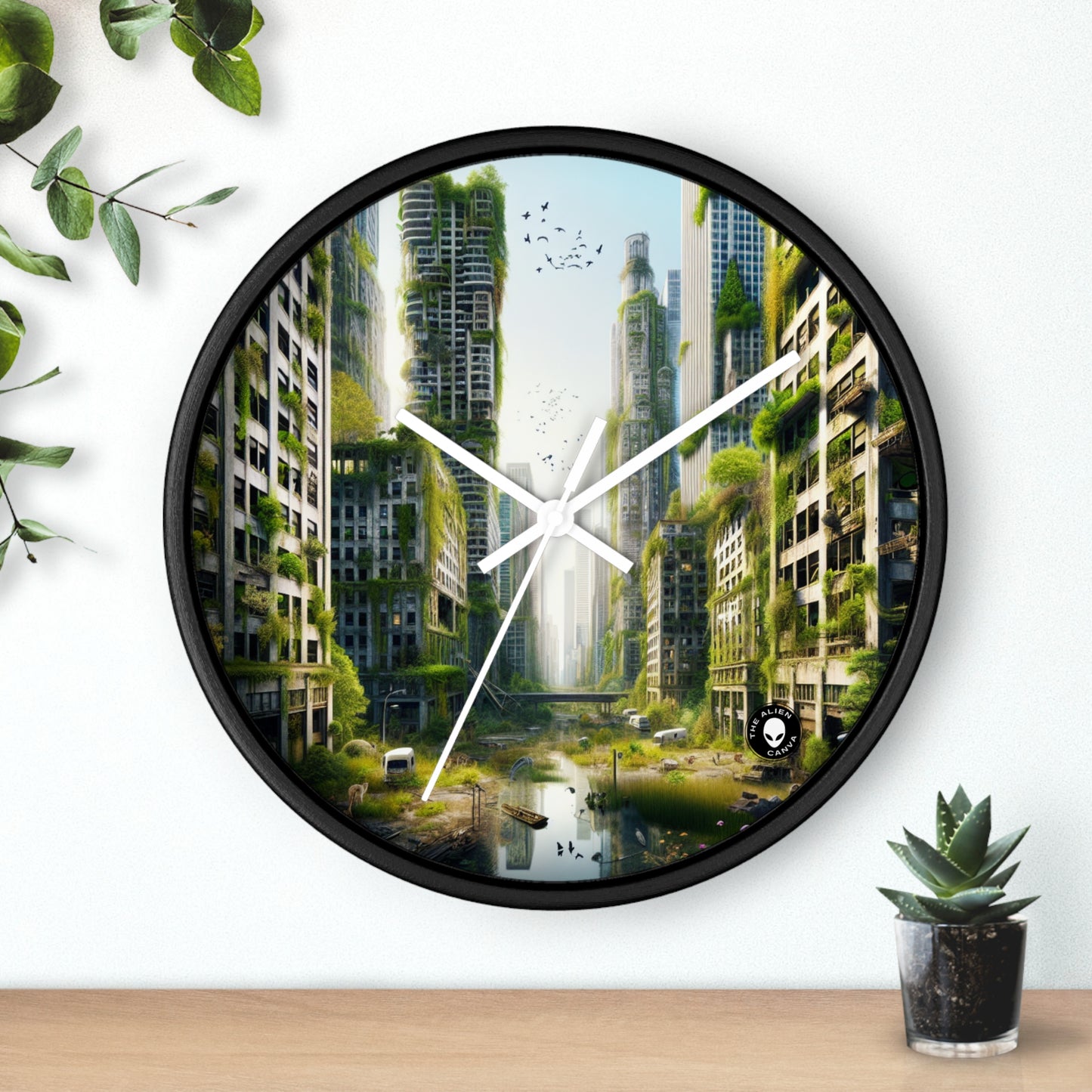 « La reconquête de la nature : une jungle urbaine futuriste » – L'horloge murale Alien