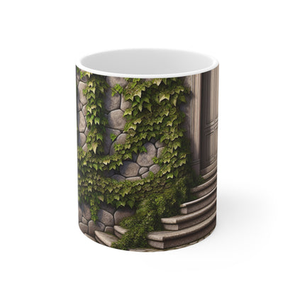 "Trompe-L'oeil Ivy Wall" - The Alien Ceramic Mug 11oz Trompe-l'oeil