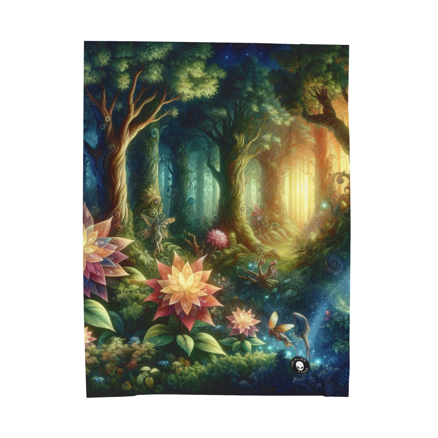 Forêt enchantée : fleurs lumineuses et êtres mystiques - La couverture en peluche Alien Velveteen